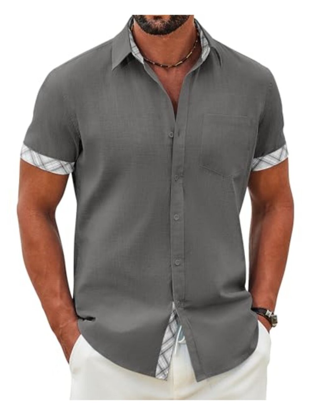 Men's Cotton Short Sleeve Button Down Shirt Casual Summer Lightweight Breathable
